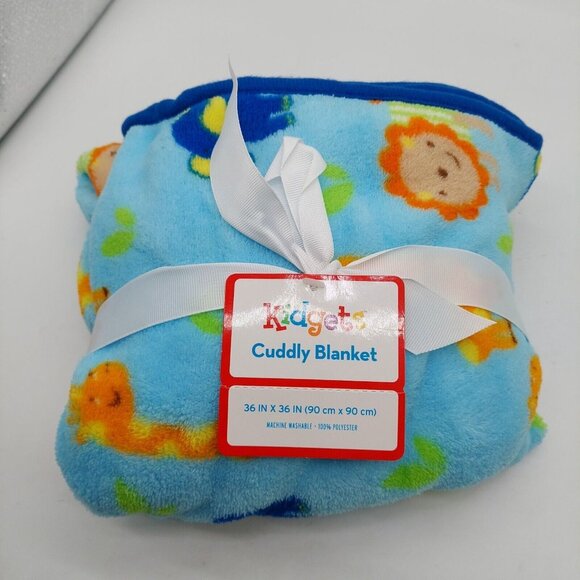 Kidgets Blue Multicolor Lion Giraffe Baby Blanket Boy 36x36 - Picture 1 of 4